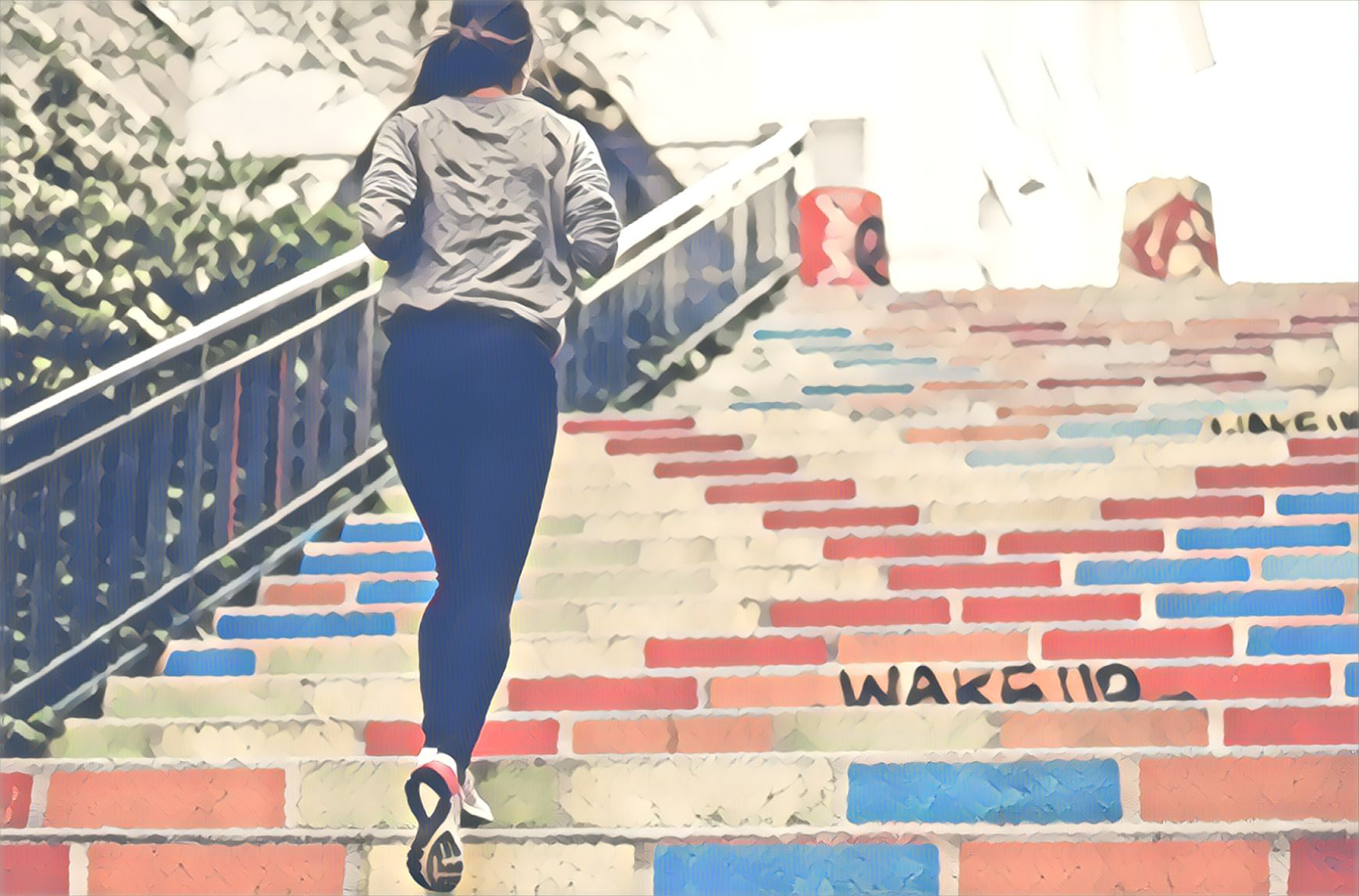 woman walking on a straight clear path